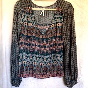 By Anthropologie Paisley Boho Print Women’s Medium V Neck Top
